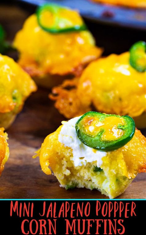 Cornbread Muffins Jiffy, Mini Corn Muffins, Jalapeno Popper Bites, Jiffy Recipes, Cornbread With Corn, Jiffy Mix, Cheesy Biscuit, Muffins Easy, Poppers Recipe