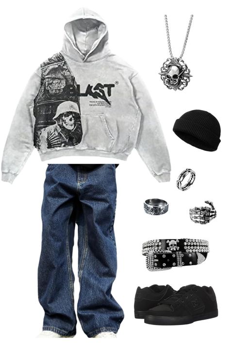 Grunge Outfits Men, Y2k Outfits Men, Skate Fits, Grunge Fits, Y2k Outfit Ideas, Grunge Outfit, Y2k Men, Skull Clothing, Baggy Clothes