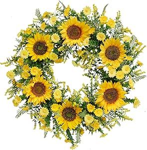 ​Sunflower Wreaths for Front Door, Well Known 21 Inch Yellow Fall and Summer Door Wreath for Sunflower, Handmade Silk Sunflower Decor for Home Party Festival Wedding Decor Sunflower Wreaths For Front Door, Summer Door Wreaths, Sunflower Wreath, Artificial Wreath, Artificial Silk Flowers, Sunflower Decor, Sunflower Wreaths, Floral Craft, Yellow Sunflower