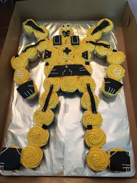 Bumblebee Cupcakes Transformers, Rescue Bots Birthday Party Decorations, Transformers Birthday Food Ideas, Rescue Bots Birthday Cake, Transformers 4th Birthday, Bumblebee Transformers Birthday Party, Transformer Cupcakes, Bumblebee Cupcakes, Bumble Bee Transformer Cake