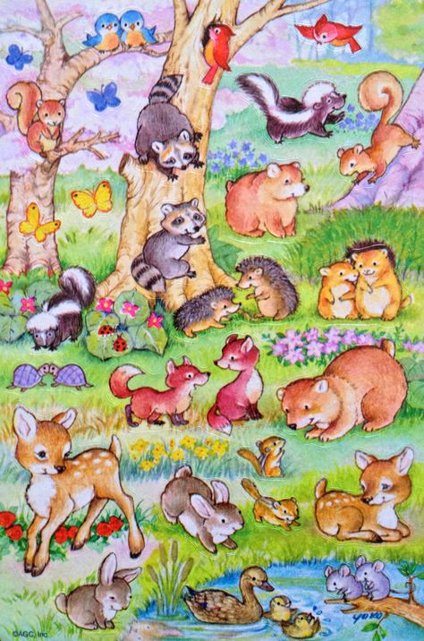 AGC forest critter animal stickers Woodland Background Illustration, Vintage Cartoon Animals, Cartoon Forest Drawing, Cute Forest Animals Drawing, Forest Animals Illustration, Forest Critters, Vintage Woodland, Fairytale Art, Animal Stickers