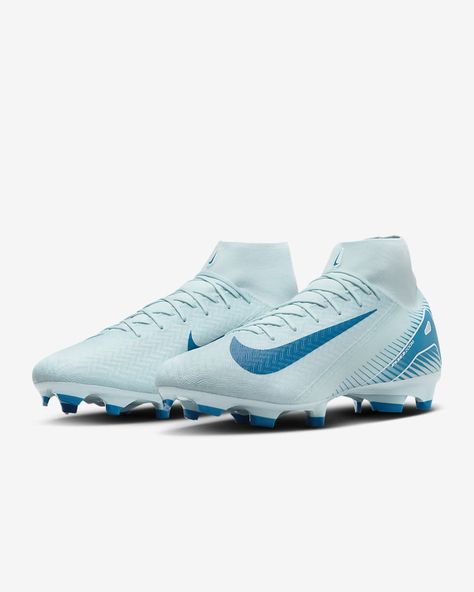 Nike Mercurial Superfly 10 Academy MG High-Top Football Boot. Nike CA Boots Football Nike, Foot Ball Boots, Nike Football Boots Mercurial, Best Football Boots, Blue Soccer Cleats, Mercurial Football Boots, Football Shoes Nike, Nike Football Shoes, Football Boots Nike