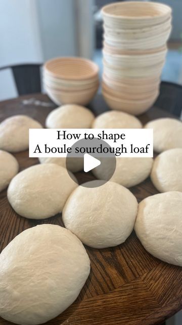 Anny Wiebe on Instagram: "Had a couple questions asking for a slower version of how I shape my loaves. This is how I’ve been doing it pretty much since I starter! I dump my dough onto the counter, weigh them out to 1000 grams and preshape. After about a 20 minute rest the top has dried a bit so it doesn’t stick to my table as much. Then I’ll shape and place in my banneton that I’ve floured with rice flour. (Best thing to use to keep them from sticking!) After I shape they rest in the banneton for about 10-20 minutes and I stitch the dough together to create a little more tension. 😍   #sourdough #sourdoughbread #sourdoughstarter #sourdoughclub #sourdoughloaf #sourdoughscoring #dough #fermenting #levain  #sourdoughshaping #batard #boule #loaves" How To Shape Sourdough Boule, Bed Picture, Couple Questions, Rice Flour, Sourdough Starter, Fermenting, Sourdough Bread, Wooden Bowls, Flour