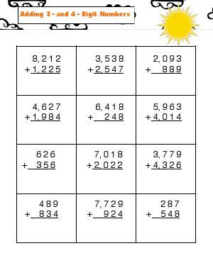 Worksheet | Adding 3- and 4- Digit Numbers | Practice adding three and four digit numbers. Some of the problems do require regrouping/carrying. Addition 4 Digit Numbers, Adding 3 Digit Numbers With Regrouping, 4 Digit Addition Worksheets, Third Grade Worksheets, English Opposite Words, Maths Worksheet, Word Family Activities, Math Addition Worksheets, Study Life