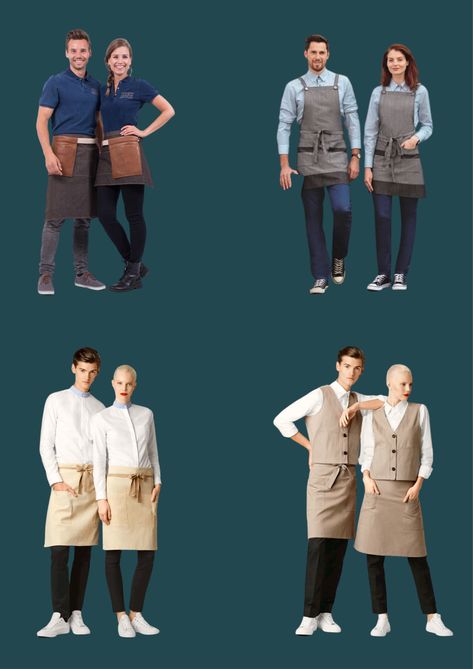 Waiter uniforms by uniwears Modern Restaurant Uniforms, Waiters Uniform Ideas Restaurants, Style Uniform Ideas, Cafe Uniform Ideas, Waiter Uniform Design, Waitstaff Uniform, Waiter Outfit, Luxury Cafe, Polo Shirt Outfit Men