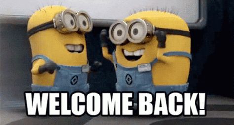 Welcome Back Awesome GIF - WelcomeBack Awesome Minions - Discover & Share GIFs Welcome Back Pictures, Welcome Back Meme, Minions Animation, Welcome Back To Work, Minion Gif, Welcome Gif, Girl Memes, Advice Quotes, Work Humor