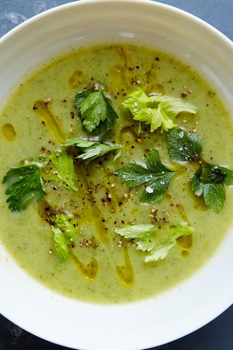 Celery-Leek Soup With Potato and Parsley Recipe - NYT Cooking Celery Leek Potato Soup, Celery Leek Soup, Parsley Soup, Parsley Recipes, Soup Creamy, Roasted Cauliflower Soup, Healthy Nutrition Plan, Potato Leek Soup, Food For Health