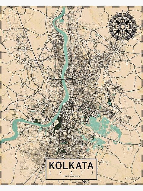 "Kolkata City Map of India - Vintage" Poster for Sale by deMAP | Redbubble Kolkata Architecture, Vintage Kolkata, Kolkata Poster, Kolkata Map, Garden Art Sculptures Statues, Kolkata City, Maps Design, Boho Posters, Map Of India