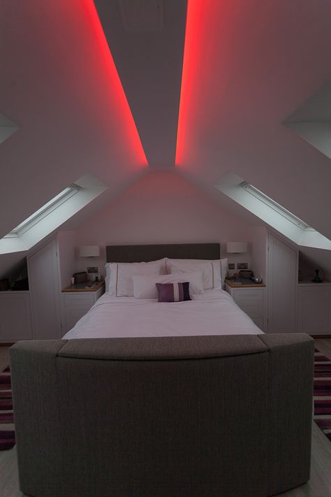 Triangle Ceiling Design, Triangle Roof Bedroom Ideas, Vaulted Ceiling Bedroom Decor, Attic Lights, Loft Bedroom Ideas Sloped Ceiling, Attic Rooms Low Ceiling, Triangle Roof, Sloped Ceiling Bedroom, Chalet Bedroom