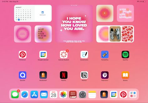 #aesthetic #lockscreen #pink #wallpaperideas #wallpaper #ios16 #ipad #iphone #preppy #laptop #theme Cute Ipad Widget Ideas, Preppy Ipad Home Screen, Ios 16 Pink Aesthetic, Pink Aesthetic Wallpaper Home Screen, Aesthetic Wallpaper Home Screen, Ipad Home Screen Layout Aesthetic, Aesthetic Ipad Lockscreen, Aesthetic Wallpaper Home, Tab Organization