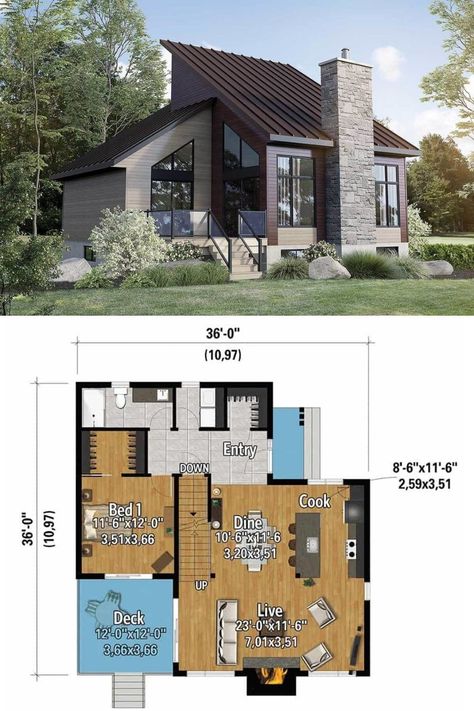 3 Bedroom Cottage Floor Plans 2 Story, 1500 Sq Ft House Plans Farmhouse 1 Story, 1500 Sq Ft House Plans 2 Story, Small Mountain House Plans, Mountain House Floor Plans, Mountain Cottage Exterior, Cottage Mountain, Dark Modern House, Sims Floor Plans