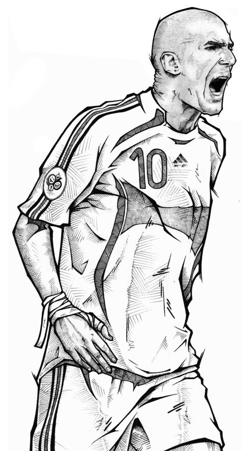 ESPN Classic - Great Controversies by Andreas Preis, via Behance Cr7 Drawing Pencil, Zidane Drawing, Football Players Drawing, Ronaldinho Drawing, Football Drawing Sketches, Soccer Sketch, Football Art Drawing, Real Madrid Art, Football Graffiti