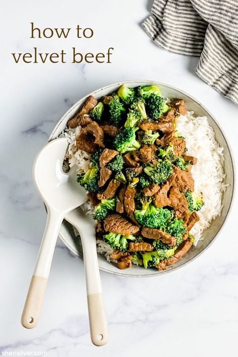 how to velvet beef | Sheri Silver - living a well-tended life... at any age Velveting Beef With Cornstarch, Velvet Beef How To, Velvet Beef, Velveting Beef, Asian Vegetarian Recipes, Asian Meals, Meat Pasta, Beef And Broccoli, Stir Fry Dishes