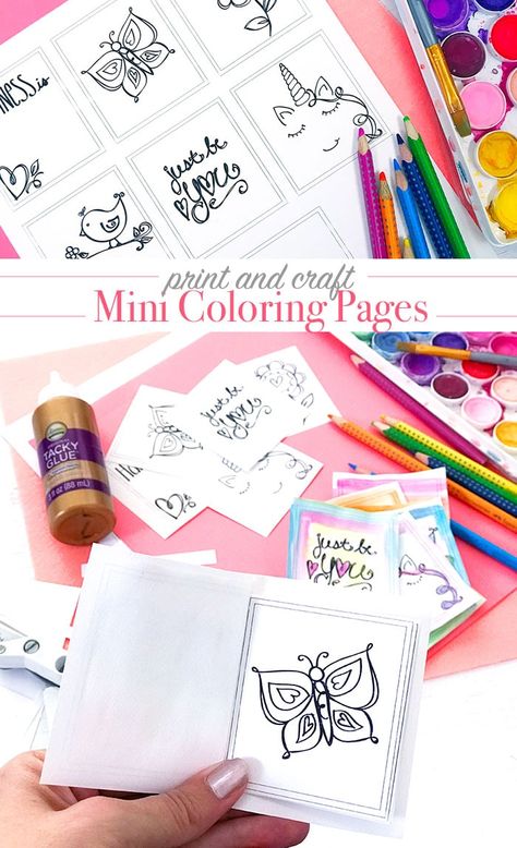 print and craft with mini coloring pages designed by Jen Goode Diy Mini Coloring Book, Printable Mini Coloring Book, Free Printable Mini Coloring Books, Small Coloring Pages Free Printable, Mini Coloring Book Free Printables, Diy Coloring Book For Kids, Retirement Hobbies, Diy Coloring Book, Mini Coloring Pages