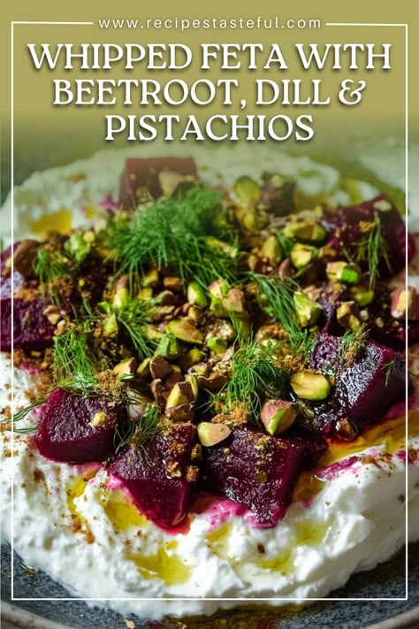 This vibrant and creamy Whipped Feta with Beetroot, Dill, and Pistachios combines the rich flavors of feta and yogurt with the earthy sweetness of beetroot. Topped with crunchy pistachios and fresh dill, it’s a perfect appetizer or side dish that adds a splash of color to any meal. Great Sides, Christmas Menu Ideas, Beetroot Recipes, Pistachio Recipes, Whipped Goat Cheese, No Cook Appetizers, Keto Sides, Mediterranean Diet Plan, Feta Dip