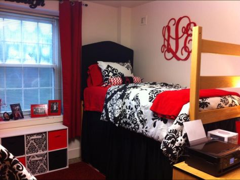 DORM DIY DECOR NC STATE NCSU cute room womens fashion monogram damask chevron red black Dorm Diy Decor, Nc State Dorm, Red Dorm Room, Red Dorm, Dream Dorm Room, Diy Dorm Decor, College Room Decor, Dream Dorm, Dorm Diy