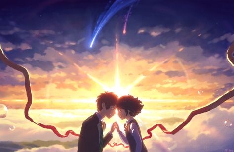 Anime Your Name.  Mitsuha Miyamizu Kimi No Na Wa. Taki Tachibana Fondo de Pantalla Taki Tachibana, Kimi No Na Wa Wallpaper, Mitsuha Miyamizu, Backgrounds Laptop, Your Name Movie, Your Name Wallpaper, Your Name Anime, Japanese Animated Movies, Anime Head