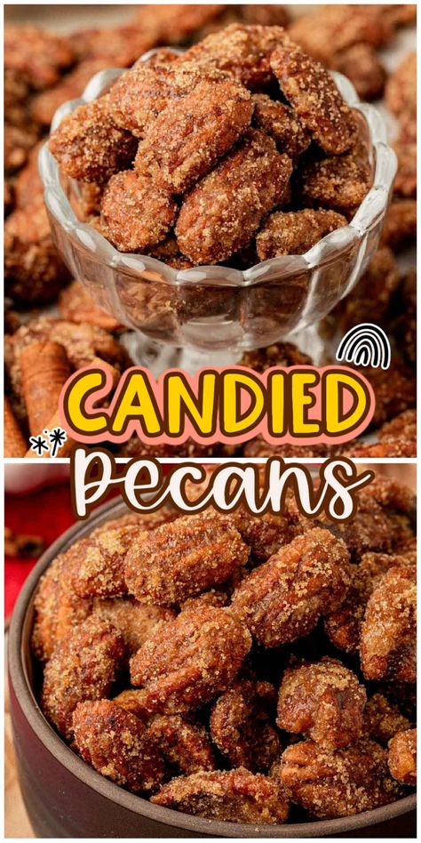 These Candied Pecans are a delicious addition to any fall dish. They're perfect on sweet potatoes, pumpkin pies, and they also make a lovely addition to salads and yogurt. Or, just eat them straight up! via @sugarandsoulco Pecan Bites Recipe, Candied Pecans Easy, Candied Nuts Recipe, Candied Pecans For Salad, Cinnamon Sugar Pecans, Pecan Bites, Candied Pecans Recipe, Easy Fruit Salad Recipes, Nut Bread Recipe