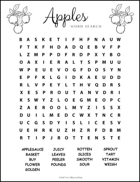 Apple themed third grade word search puzzle using 17  apple themed words. 8 pages of free printables for a third grade apple unit.  #appletheme #apples #appleunit #wordsearch #freeprintables #treevalleyacademy Apple Unit Study 3rd Grade, Apple Word, Special Education Science, Word Puzzles For Kids, 3rd Grade Words, Third Grade Worksheets, Apple Week, Spelling Lessons, Apple Unit