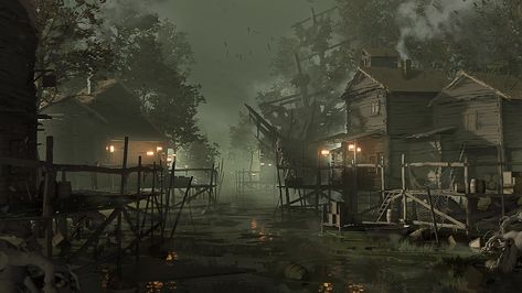 ArtStation - Pirates Village Dnd Ship, Swamp Village, Swamp Aesthetic, Bayou Country, Ship In A Bottle, Pirate Boats, Earth World, Shadow Dragon, Grim Dark