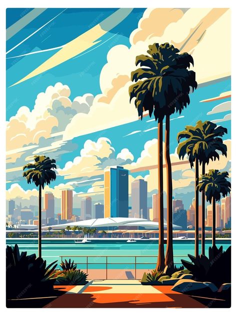 Premium Vector | San Diego California Vintage Travel Poster Souvenir Postcard Portrait Painting WPA Illustration San Diego Landscape, San Diego Poster, San Diego Aesthetic, San Diego Vintage, California Illustration, San Diego Art, Vintage Postcards Travel, Wallpaper Ios, Iphone Wallpaper Ios