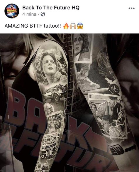 Back To The Future Tattoo, My Own Tattoo, Voll Arm-tattoos, Portrait Tattoo Sleeve, Lion Art Tattoo, Own Tattoo, Tattoo Back, Movie Tattoo, Movie Tattoos