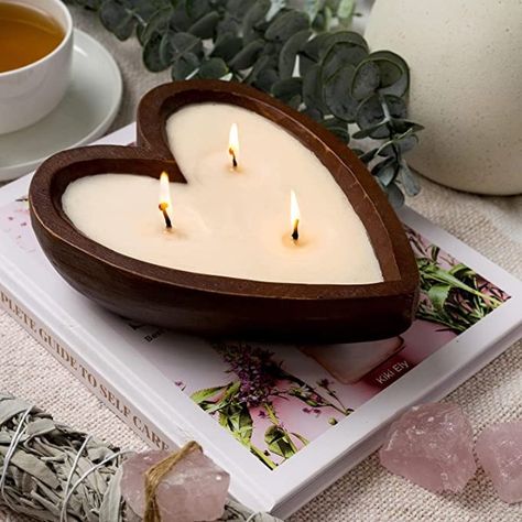 Romantic Candles with Candle Snuffer & Heart Candles: Three Wick Candle in Heart Shaped Candle. White Hearts Dough Bowl Candles or Acacia Wooden Candle Bowl Dough Bowl Candles, Heart Shaped Candle, Heart Candles, Bowl Candles, Candle Bowl, Heart Shaped Candles, Candle Party Favors, Three Wick Candle, Heart Bowl