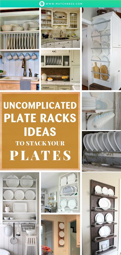 Plate Rack Ideas, Cabinet Plate Rack, Plate Racks In Kitchen, Traditional Kitchen Decor, Plate Rack Wall, Diy Plate Rack, Floating Kitchen Shelves, French Cottage Decor, Decorating Above Kitchen Cabinets