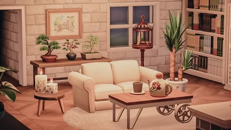 Acnh Lounge Room, Anch Villagers, Acnh Living Rooms Ideas, Cottagecore Theme, Acnh Hhp, Animals Crossing, Happy Home Designer, Acnh Designs, Living Room Furniture Arrangement