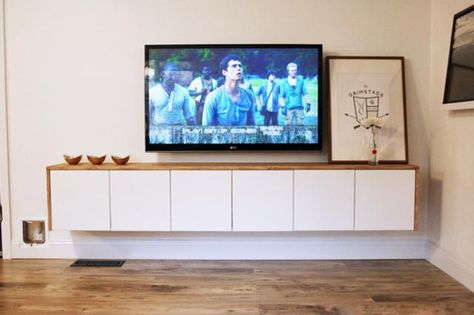 5 Modern DIY TV Consoles for Hiding Ugly Cable Boxes and Wires: How to Make a Modern TV Console Ikea Entertainment Center, Floating Sideboard, Scandi Living Room, Tv Console Modern, Swivel Tv Stand, Tv Ideas, Hiding Ugly, Living Room Reveal, Diy Tv Stand