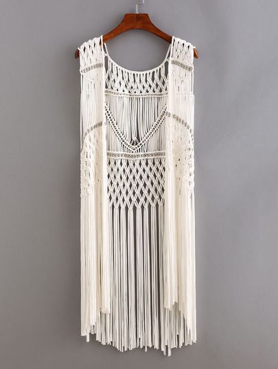 495dabfd0ca768a3c3abd672079f48b6desc35374584ri Macrame Vest, Diy Macrame Wall Hanging, Simpul Makrame, Macrame Clothes, Pola Macrame, Macrame Fringe, Hantverk Diy, Beaded Macrame, Makramee Diy