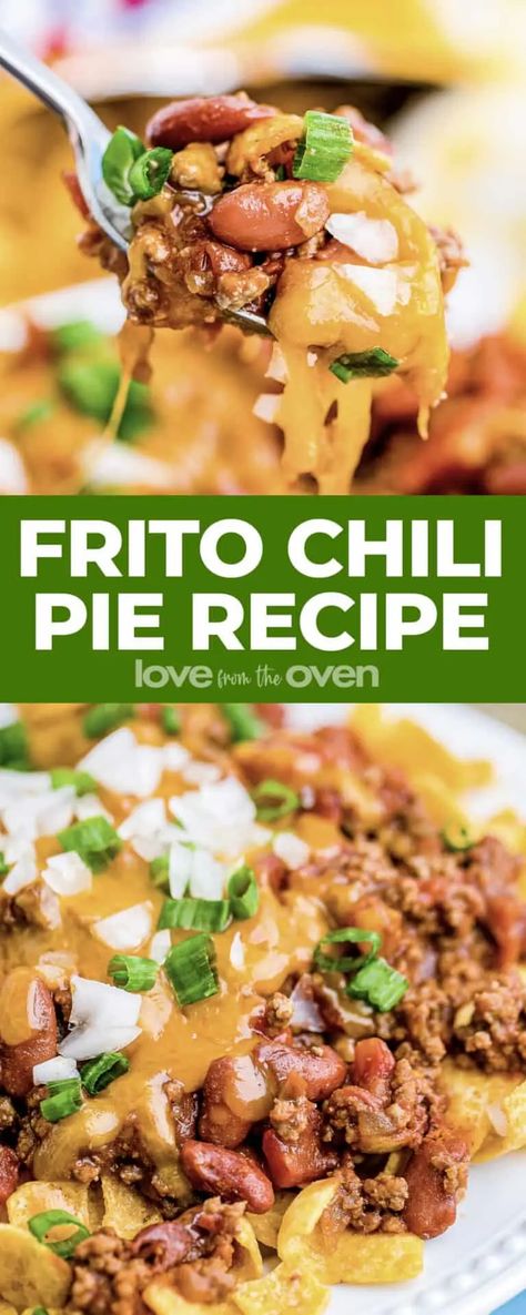 Frito Chili Pie • Love From The Oven Frito Chili Pie Recipe The Pioneer Woman, Healthy Frito Pie, Chilli Frito Pie Recipe, Chili Frito Pie Recipe Easy, Frito Chili Pie Recipe, Chili Pie Recipe, Leftover Chili Recipes, Fritos Chili, Best Chili Ever