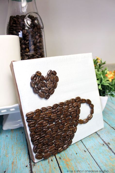 craft - coffee bean art on eye candy creative studio Coffee Bean Crafts, Bean Crafts, Coffee Bean Art, Coffee Theme Kitchen, Bean Art, Coffee Urn, Craft Coffee, Coffee Theme, Coffee Crafts