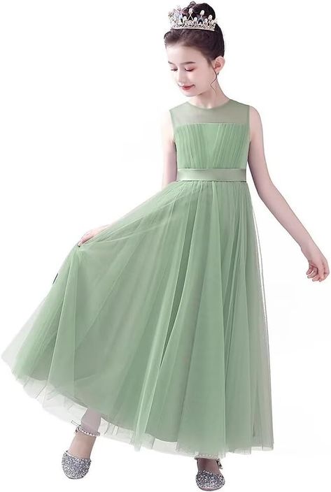 Amazon.com: Flower Girl Dresses Junior Bridesmaid Wedding Formal Kids Girls' Special Occasion Princess Dress Tulle Full Length: Clothing, Shoes & Jewelry Chiffon Flower Girl Dress, Girl Green Dress, Girls Bridesmaid Dresses, Sage Green Dress, Princess Flower Girl Dresses, Girls Special Occasion Dresses, Dresses Formal Elegant, Girls Formal Dresses, Girl Princess Dress