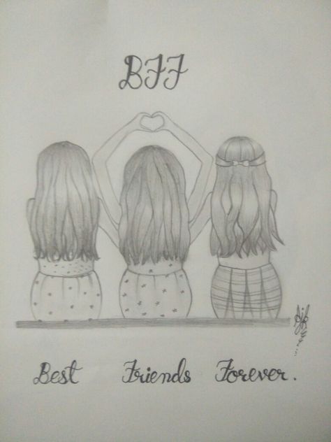 Bff Drawings Sketches Easy, Three Friends Sketch, 3 Bff Drawings Easy Cute, 3 Best Friend Drawings Sketches, 3 Sisters Drawing, Three Best Friends Drawing, 3 Friends Drawing, Besties Drawing Best Friends, Friends Drawing Easy