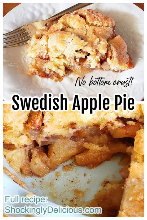 Easy Swedish Apple Pie is deeply spiced apples with a sweet topping that resembles a top crust. There is no bottom crust, so it's easy to make! Swedish Apple Pie, Easy Apple Pie, Decadent Cakes, Swedish Recipes, Apple Pie Recipes, Easiest Apples, Spiced Apples, Sweet Tarts, Easy Dessert