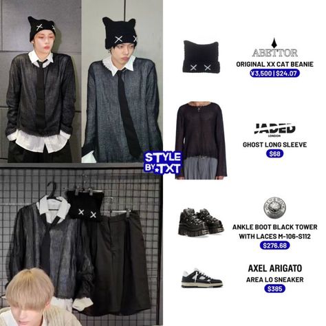 Txt Yeonjun Outfit, Txt Fashion, Cat Beanie, Jaded London, Txt Yeonjun, Tomboy Style Outfits, Tomboy Fashion, Kpop Outfits, Black Ankle Boots