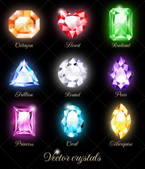 Collection of sparkling gems isolated on black background. Vector illustration EPS 10. RGB. Contains transparency and blending mod Les Lolirock, Magia Elemental, Blending Modes, Elemental Magic, Element Symbols, Magic Stones, Magic Symbols, Magic Circle, Magic Art