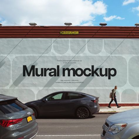 Free Mural Mockup Template PSD Outdoor Advertising Billboard, Transportation Logo, Polygon Modeling, Street Wall, Billboard Mockup, Billboard Advertising, Wall Mockup, Free Mockup Templates, Billboard Design