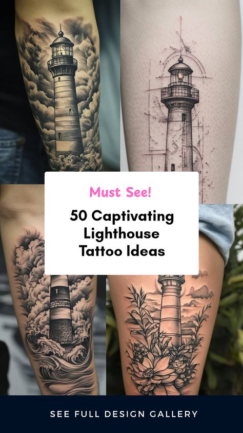 If you're searching for unique tattoo inspiration, look no further! Explore these 50 captivating lighthouse tattoo ideas that radiate charm and creativity. Whether you prefer a small minimal design or a large thigh tattoo that's visually stunning, this gallery has you covered. These lighthouse tattoos symbolize guidance and strength, making them perfect for anyone looking to convey deep meaning through body art. Get inspired and find your next favorite design in this vibrant collection that showcases a variety of styles and customization options! Female Nautical Tattoos, Ship And Lighthouse Tattoo, Large Thigh Tattoo, Lighthouse Tattoo Ideas, Lighthouse Tattoo Meaning, Lighthouse Tattoos, Nautical Tattoo Sleeve, First Time Tattoos, Lighthouse Tattoo