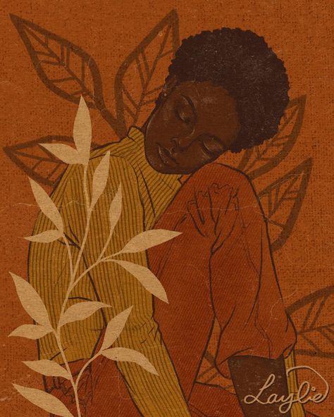 Brown Women Art, Afro Academia Aesthetic, Brown Artwork Aesthetic, Earthy Black Woman Aesthetic Wallpaper, Classical Art Black Women, Vintage Painting Black Women, Black Woman With Locs Artwork, Black Woman Self Care Illustration, African American Art Women