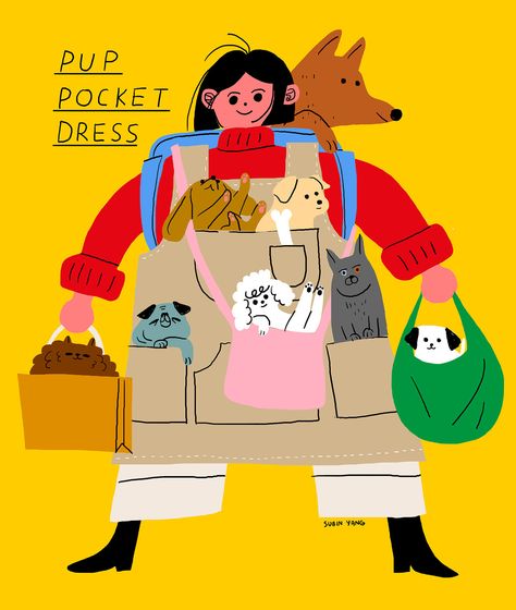 Yang Subinie Subin Yang, Dress Illustration, Posca Art, 강아지 그림, Soyut Sanat Tabloları, 캐릭터 드로잉, Dog Illustration, People Illustration, Flat Illustration