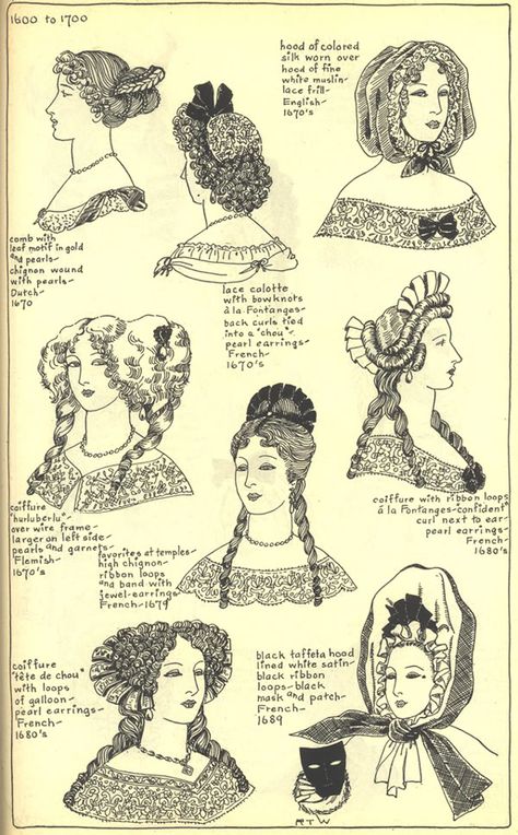 17thcenturyhats & hair 1700s Hairstyles Women, 17th Century Hairstyles, 17th Century Fashion Women, 1700s Hairstyles, 17th Century Clothing, Historical Hairstyles, Hairstyle Names, Historical Hats, 17th Century Fashion