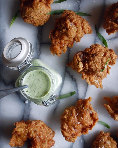 Crab Fritters with Green Goddess Dressing - The Original Dish Crab Fritters, The Original Dish, Goddess Dressing, Green Goddess Dressing, Crab Recipes, Green Goddess, Perfect Appetizers, Appetizer Dips, Southern Recipes