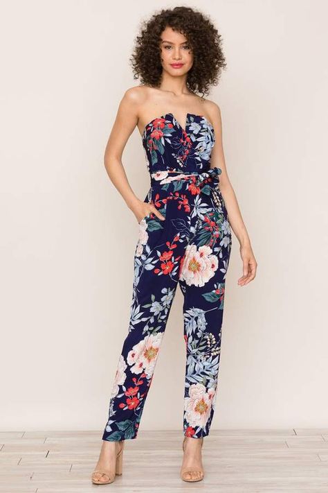 Yumi Kim Hot To Trot Silk Jumpsuit Blue Floral Jumpsuit, Sweetheart Top, Rompers Dressy, Silk Romper, Silk Jumpsuit, Yumi Kim, Strapless Jumpsuit, Floral Jumpsuit, African Wear