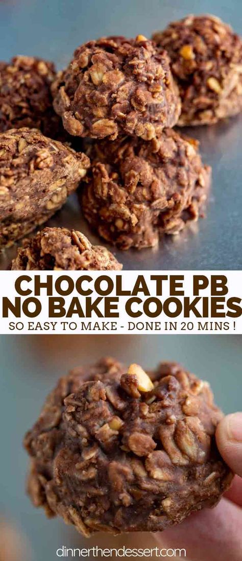 No Bake Cookies are chocolate oatmeal cookies made in a saucepan then cooled on a cookie sheet, made with cocoa powder, oats, and peanut butter, ready in under 20 minutes! #peanutbutter #christmas #dessert #cookies #chocolate #oatmeal #classic #chewy #quick #dinnerthendessert Oats And Cocoa Powder, Christmas Dessert Cookies, Cocoa Powder Brownies, Cocoa Powder Cookies, Dessert Cookies, Chocolate Brownie Cookies, Cookie Brownie Recipe, Chocolate Oatmeal Cookies, Dessert Cakes