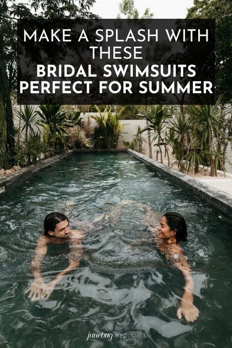 We’ve done all of the work for you and rounded up some of our favorite bridal swimsuits–from bikinis to one-pieces and even some adorable cover-ups you can wear when you’re hitting the hotel bar.| Image by Melissa Marshall Melissa Marshall, Bridal Swimsuit, Honeymoon Packing List, Honeymoon Packing, Bar Image, Long Sleeve Swim, Bride Hat, Straw Beach Bag, Beach Riot