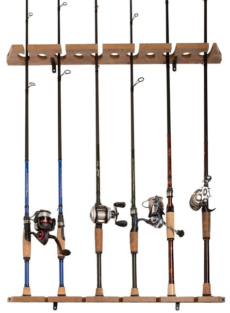 Fishing Room Decor, Distressed Wood Wall, Fishing Rod Rack, Fishing Rod Storage, Fishing Room, Artificial Wood, Rod Rack, Fishing Rods And Reels, Fishing Rod Holder