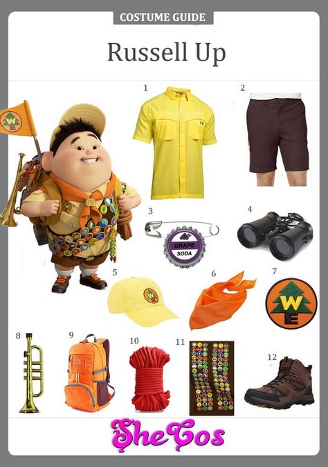 Disfraz Up, Russell Up Costume, Pixar Halloween Costumes, Pixar Costume, Russel Up, Flying House, Carl Fredricksen, Up The Movie, Up Halloween Costumes