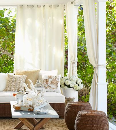 Gorgeous idea...may be getting some curtains for our tiny balcony patio! Balcony Drapes, White Curtains Outside Patio, Back Porch Curtains Outdoor Drapes, Porch Curtains Outdoor Waterproof, Out Door Balcony Curtains, Balcony Curtains, Outdoor Drapes, Tiny Balcony, Patio Curtains